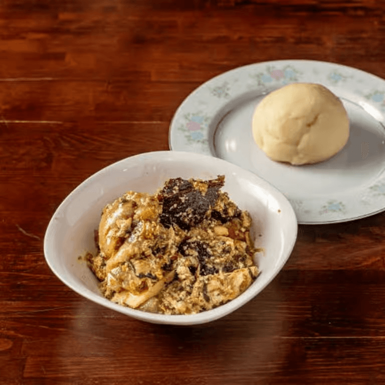 Okra Soup with Garri, Pounded Yams.
