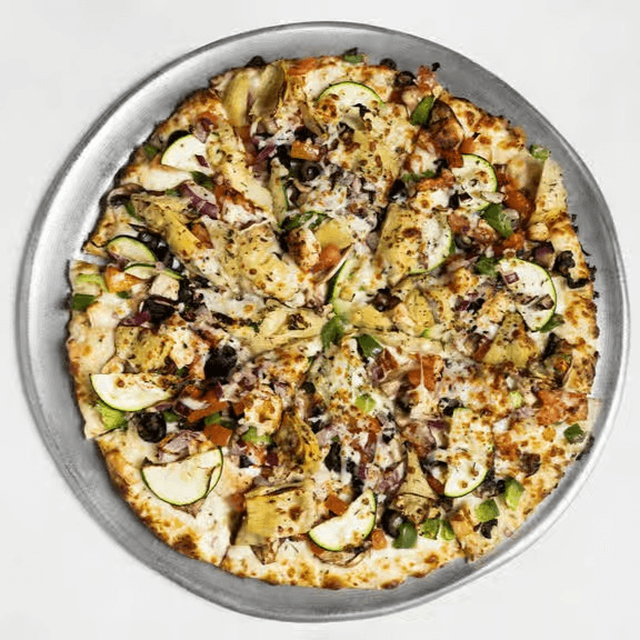 Gourmet Chicken & Bacon Pizza.