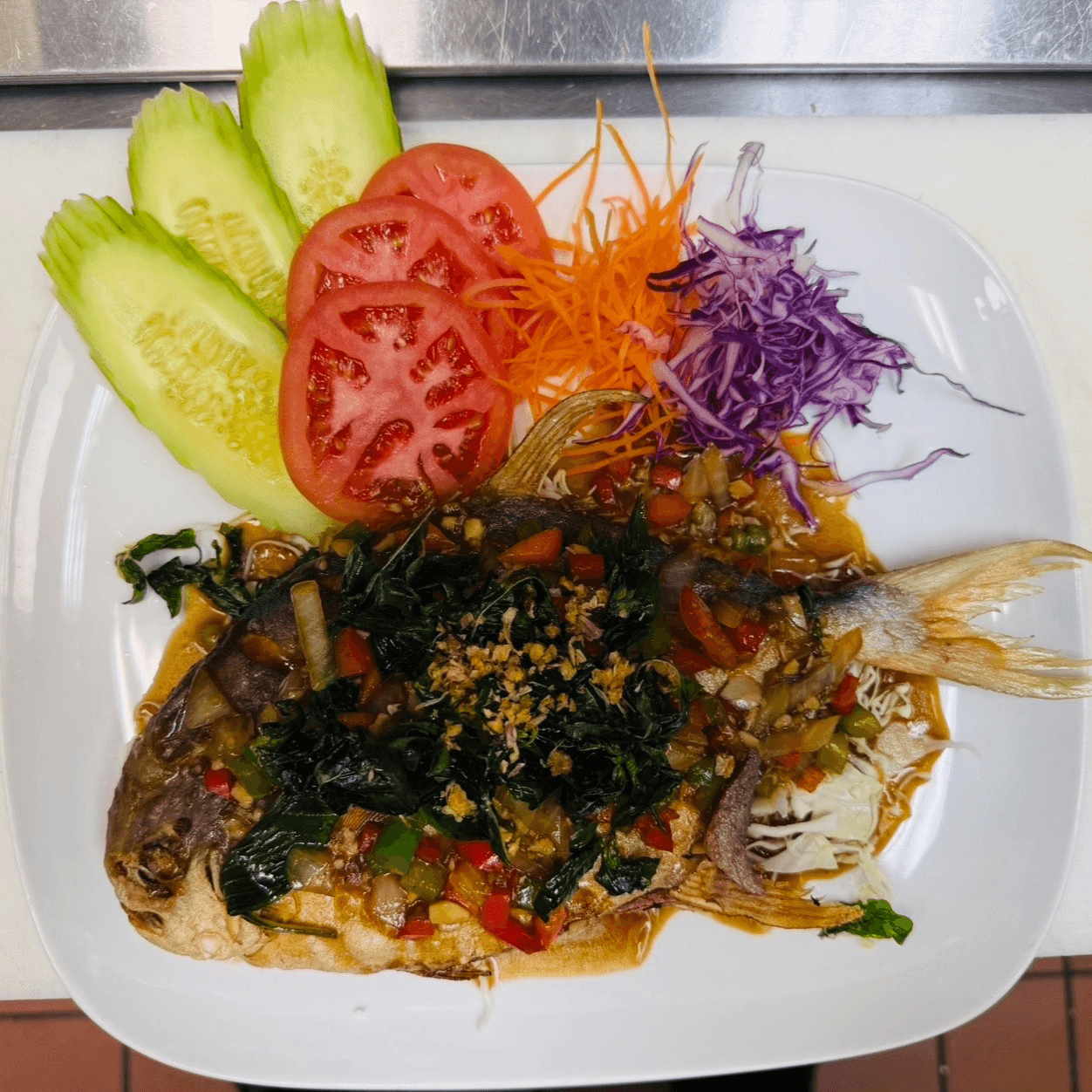 Spicy Basil Crispy Pompano.