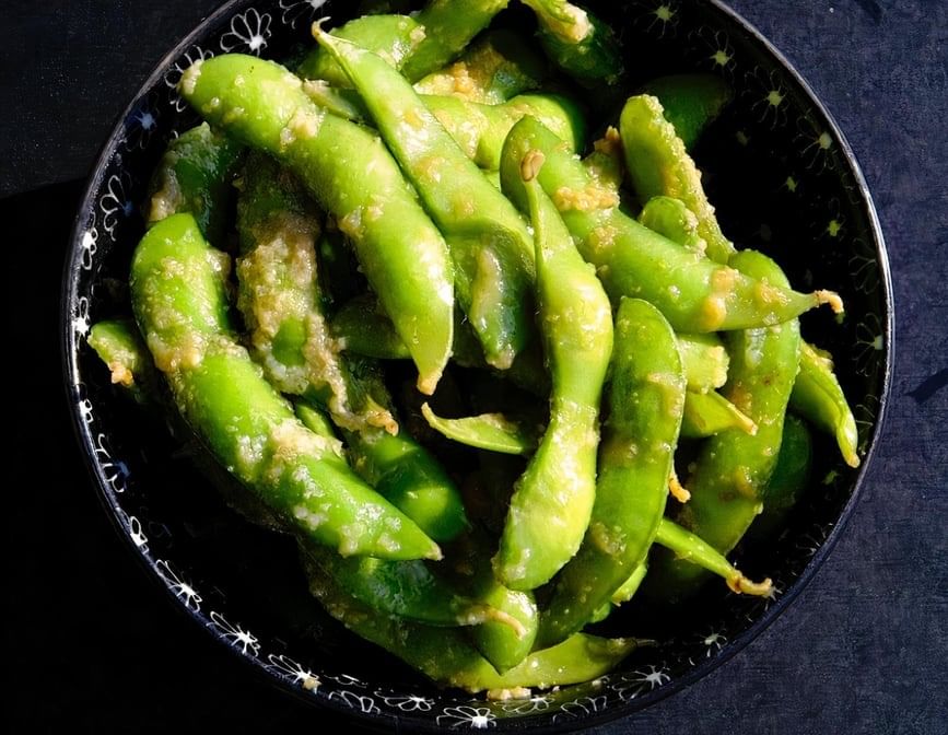 Spicy Garlic Edamame.