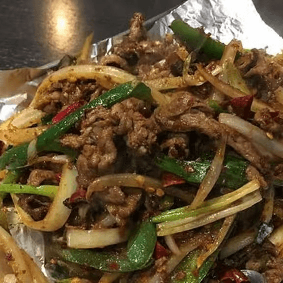 Sizzling cumin lamb.