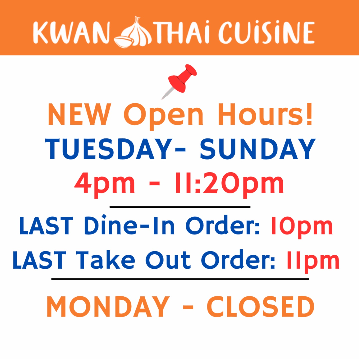 NEW OPEN HOURS!