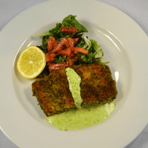 Pesto Crusted Salmon.