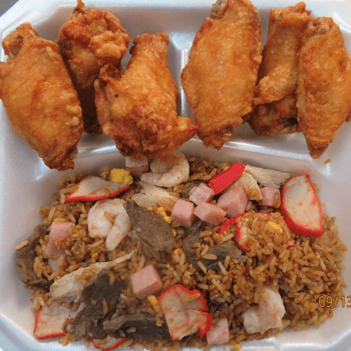 6 Wings Com Fried Rice.