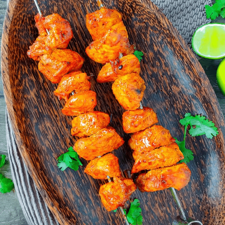 Tandoori Chicken Boti Kebab Platter.