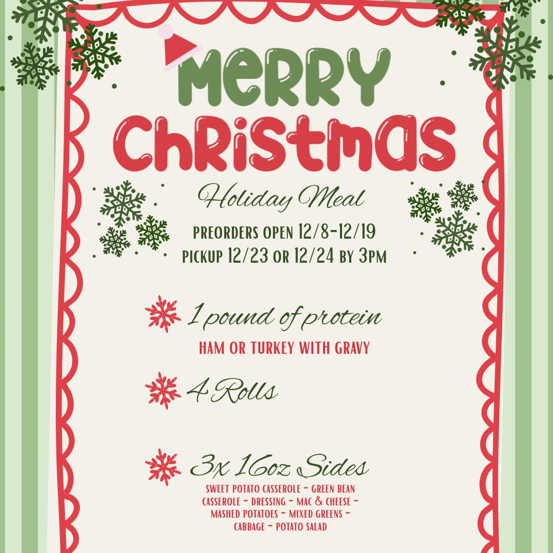 Christmas PickUp 12/24  by 2pm.