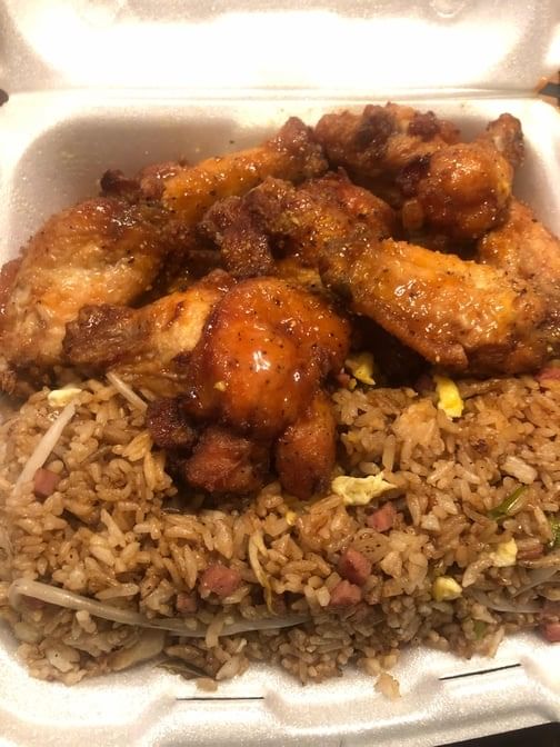 Cut Wings and Ham Fried Rice.