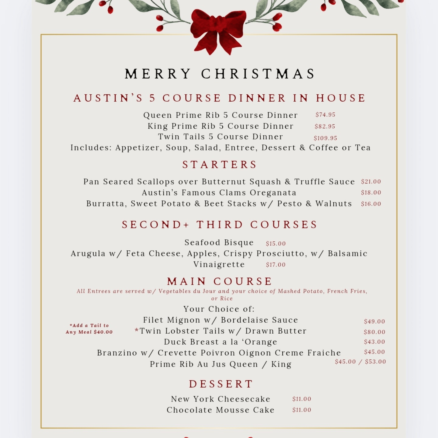 Christmas 2025 Menu