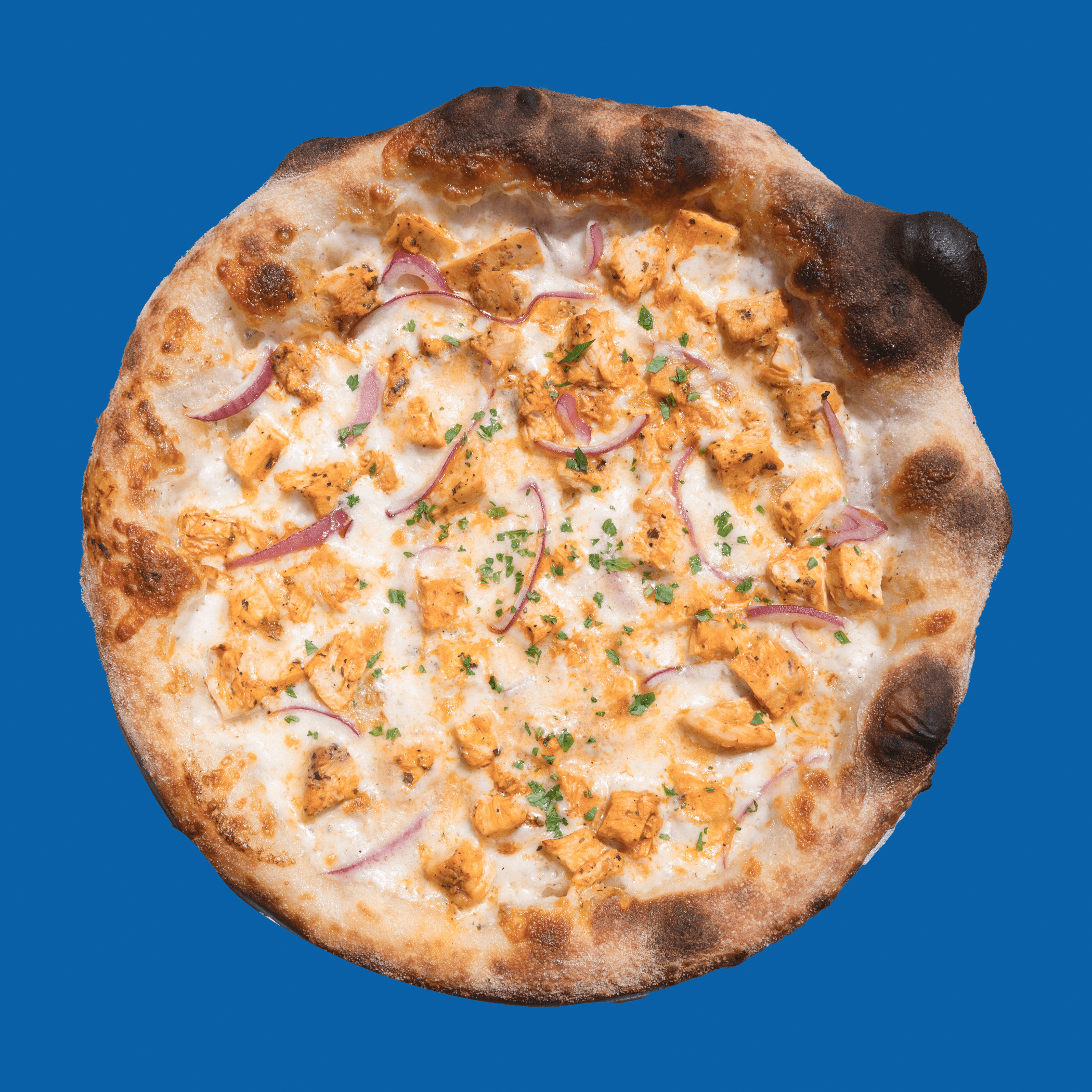 Franks Buffalo Chicken Pizza.