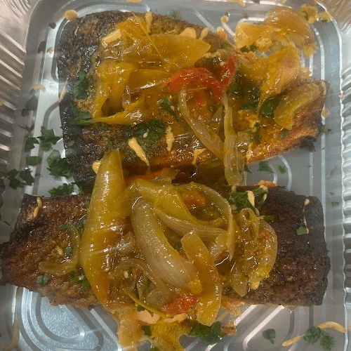 Fried Rice With Fried Salmon.