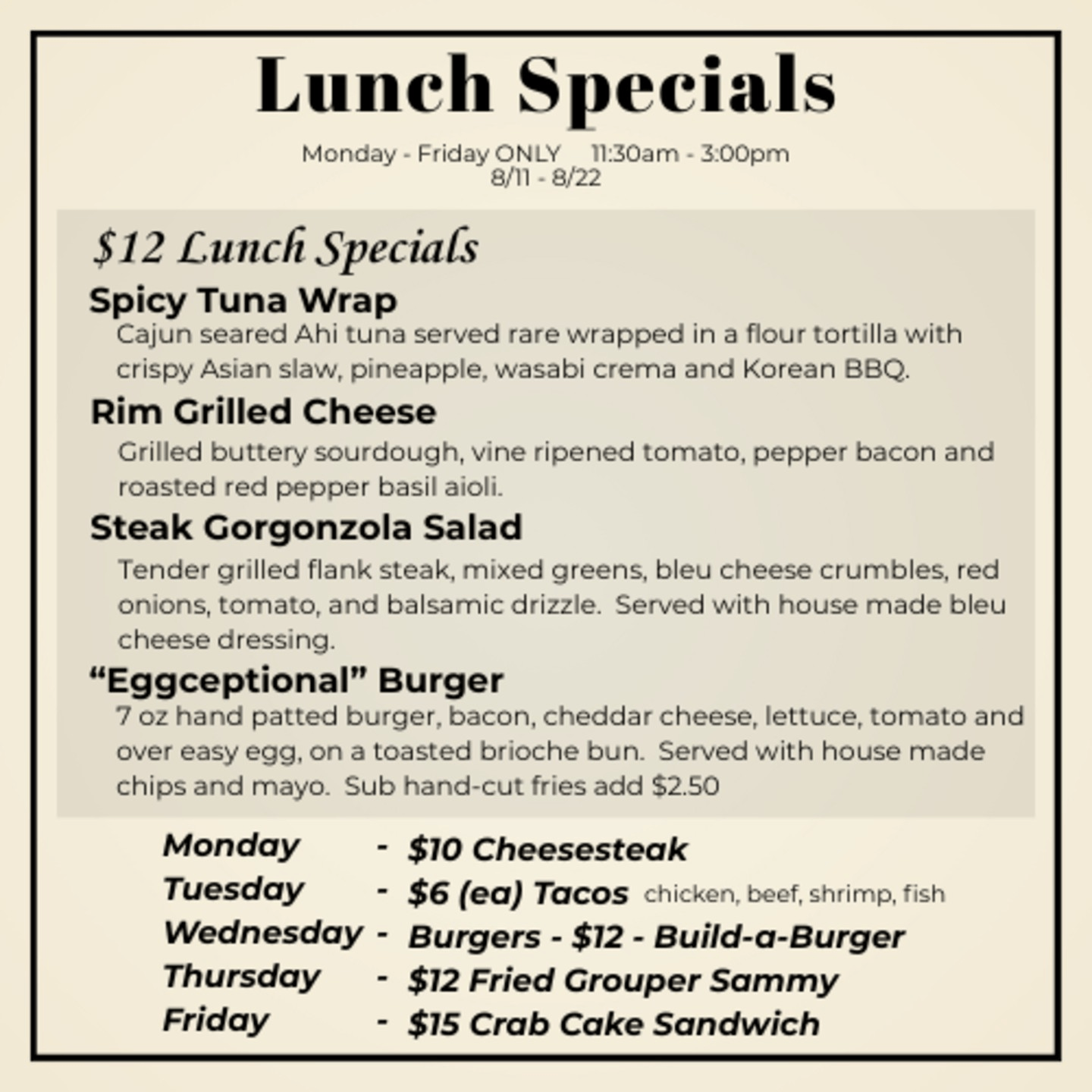 $12 Lunch Specials 