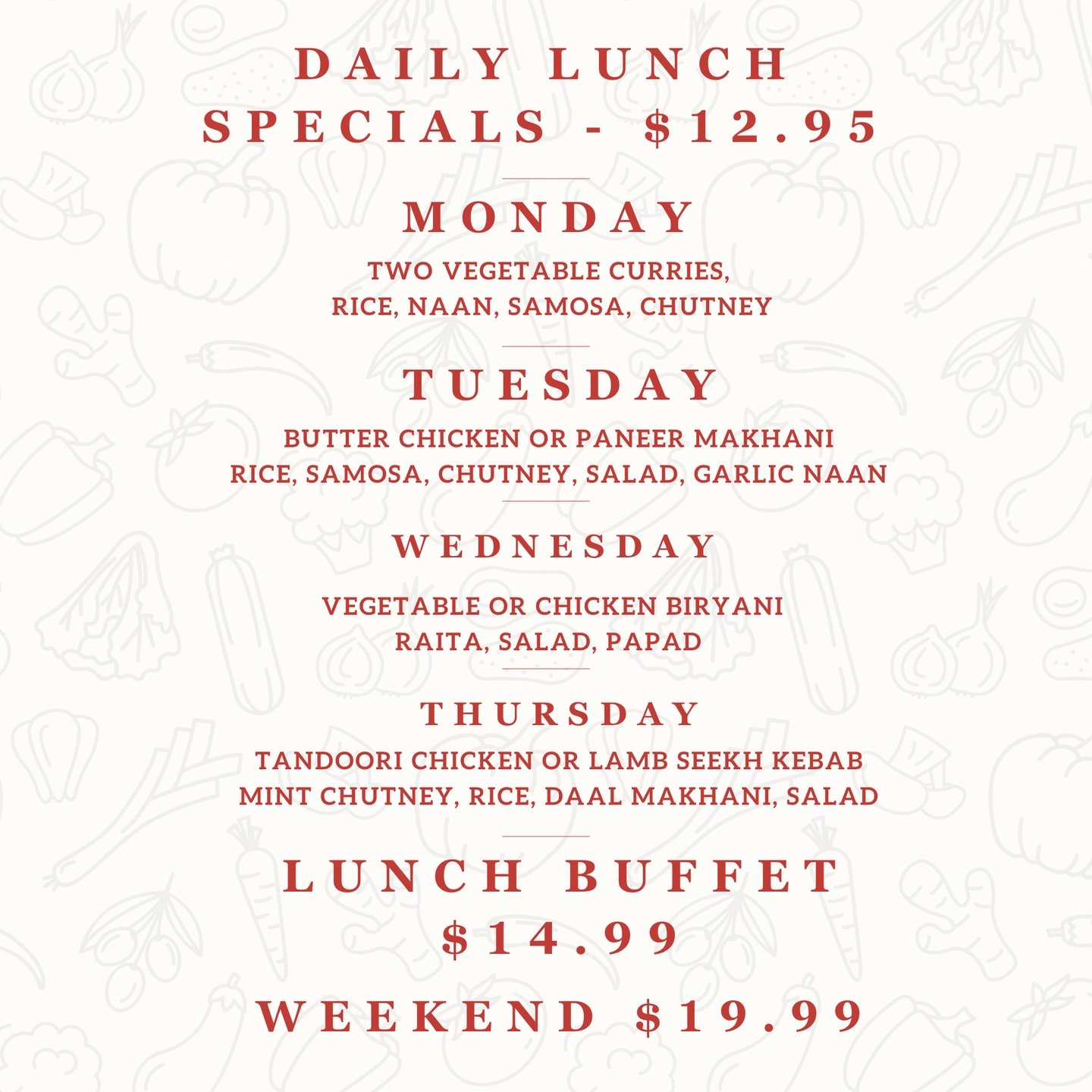 Lunch Specials - $12.95 (Monday-Thursday)