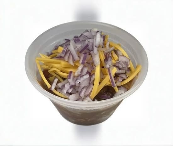 Chili N Cheese Topped with Onions.