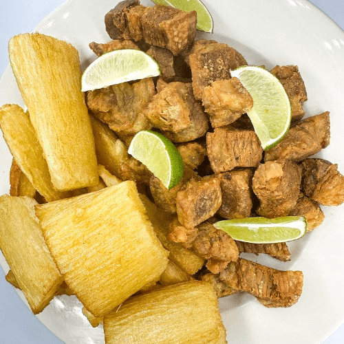 Fried Bacon Pork Belly with Yucca Fritters