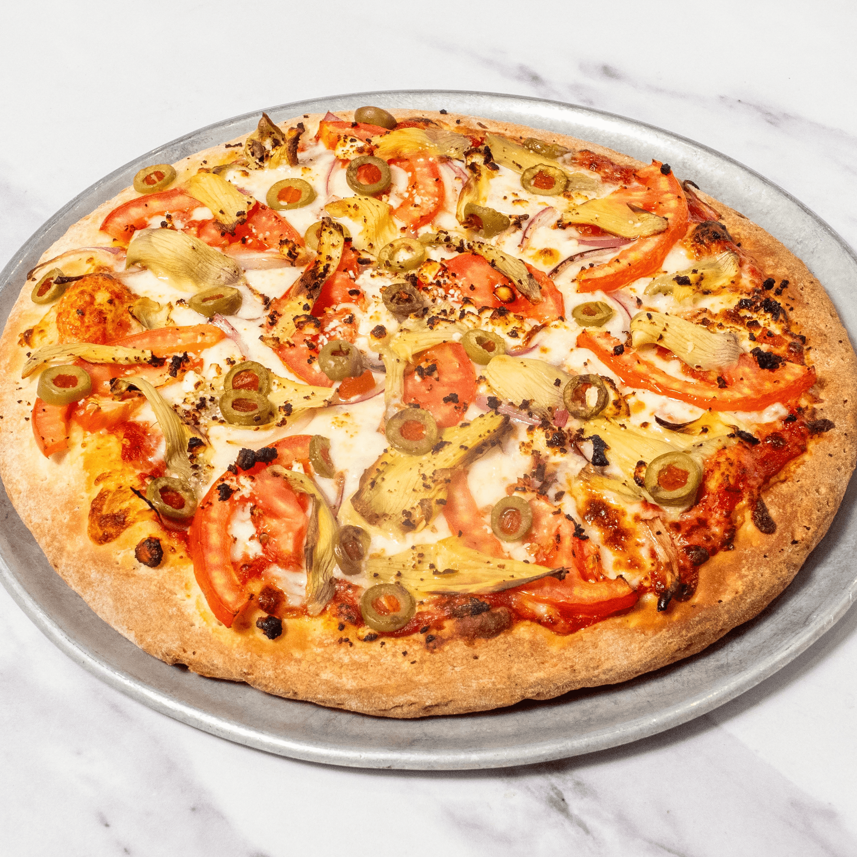 Artichoke feta pizza.