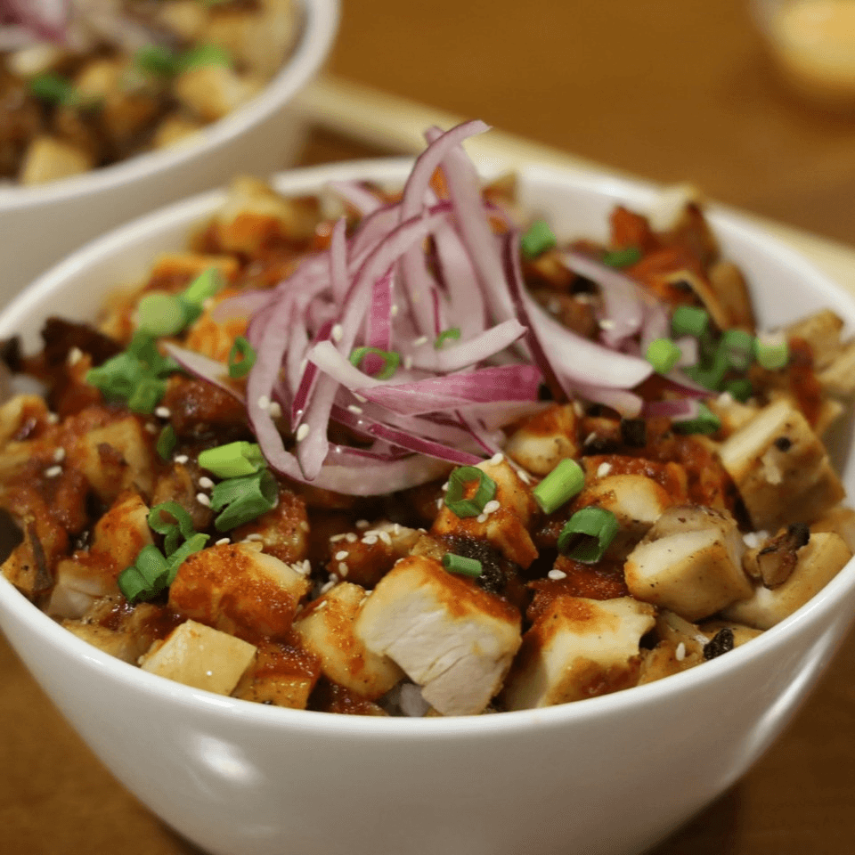 Volcano Sauce Chicken Rice Bowl.