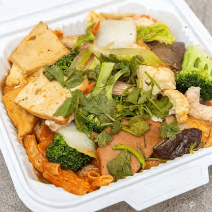 R12. Combination Vegetables, Tofu & Mushroom with Macaroni noodle.