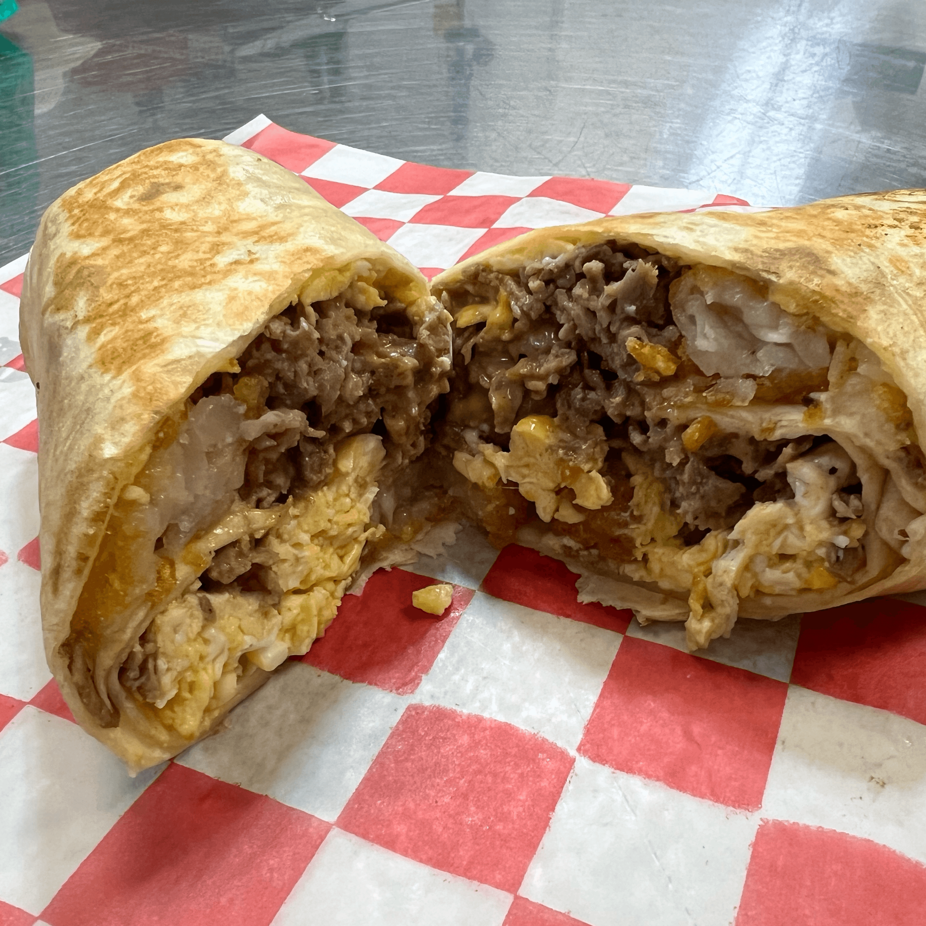 Steak, Egg, and Potato Burrito*.
