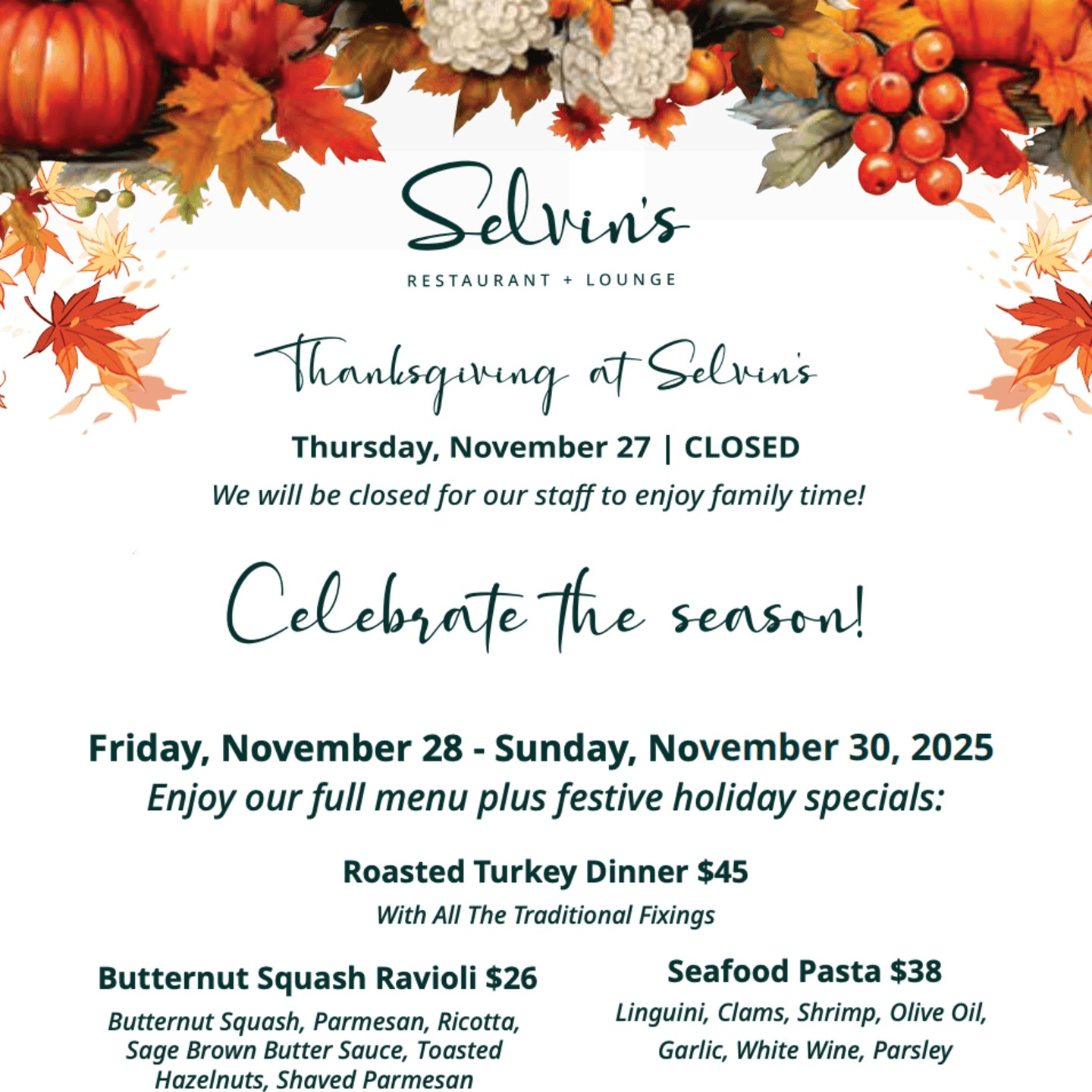 Selvin's Thanksgiving To-Go