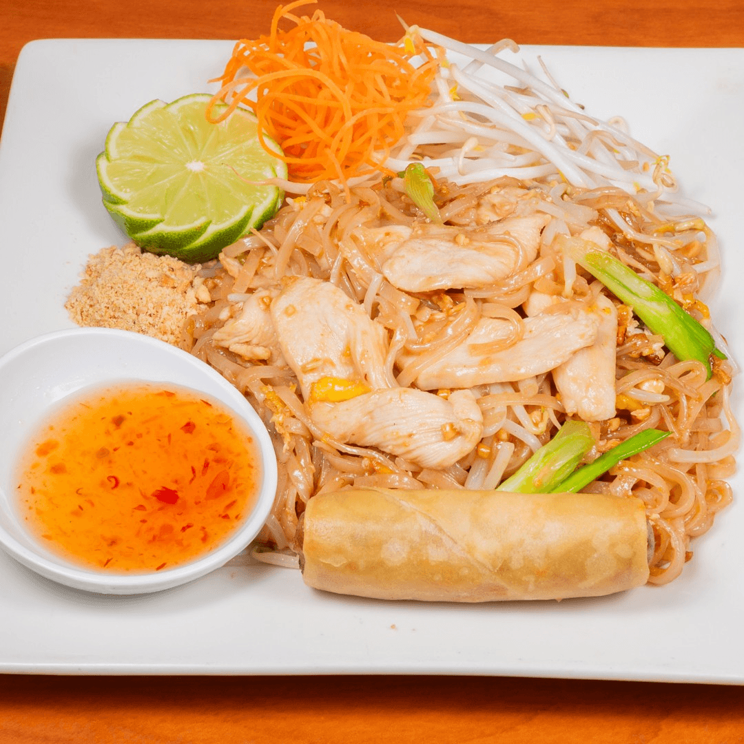 Pad Thai with Egg Roll.