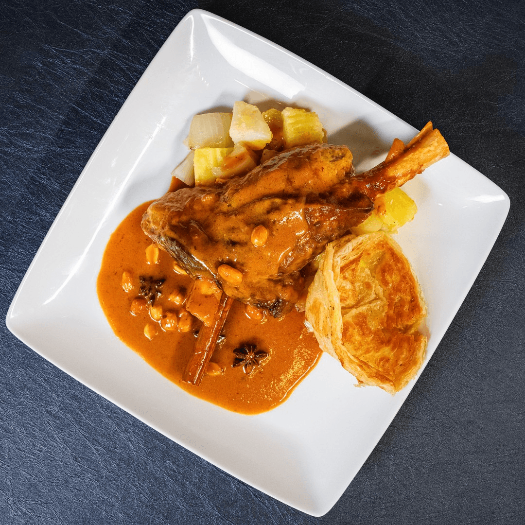Lamb shank massaman with roti curry.