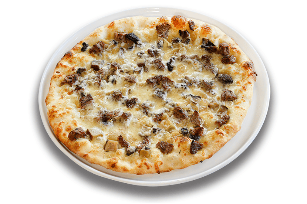 Signature Steak & Mushroom Pizza.