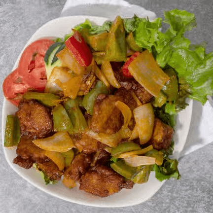 F8. Stir Fried Chicken with Ginger Sauce.