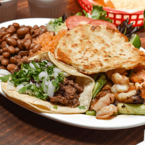 2. Corn Quesadilla, Prawns and Taco Combo Platter.