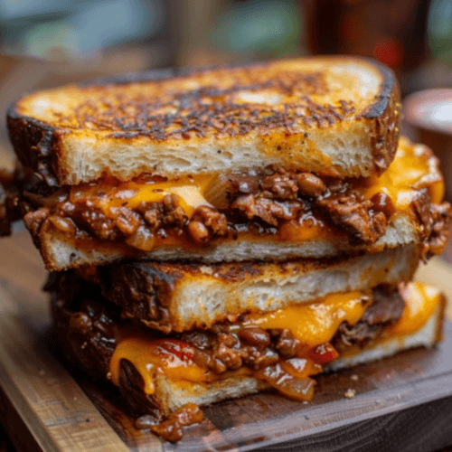 Texas Toast Grilled Cheese & Brisket Chili Sandwich