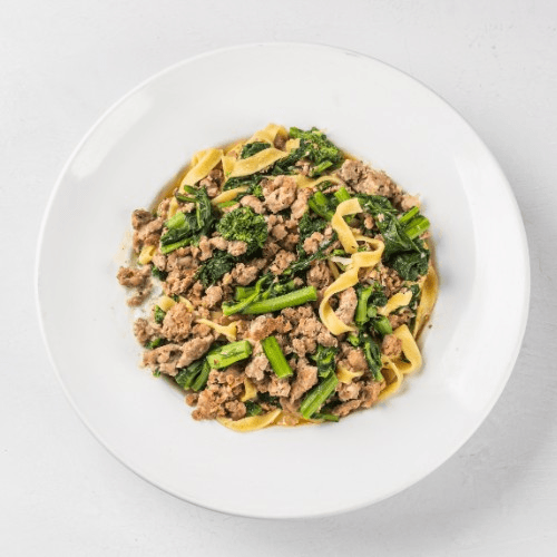 Broccoli Rabe, Garlic, & Sausage Over Penne Pasta Tray.