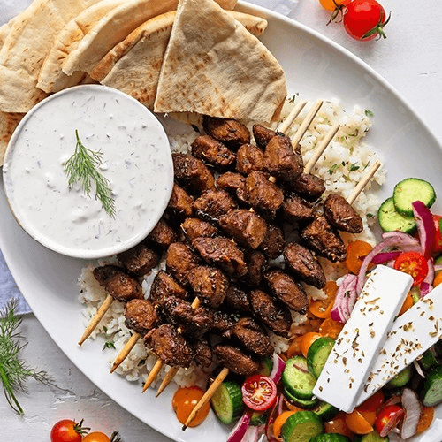 CHICKEN SOUVLAKI PLATTER.
