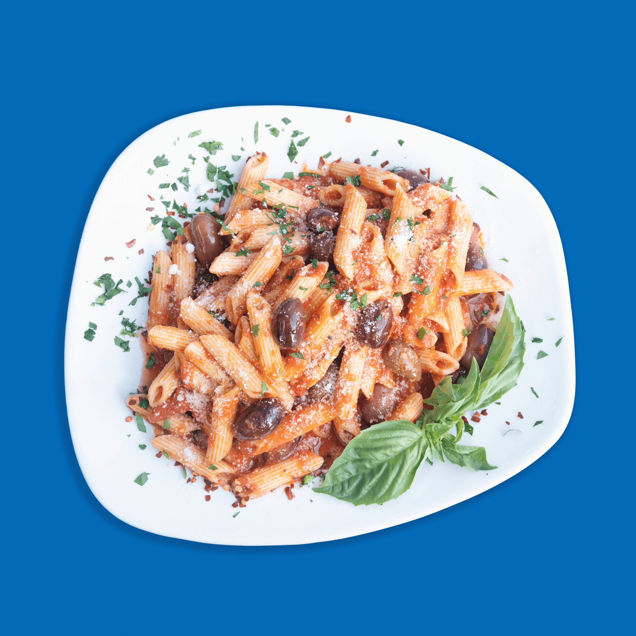 Penne Arrabbiata with Kalamata.