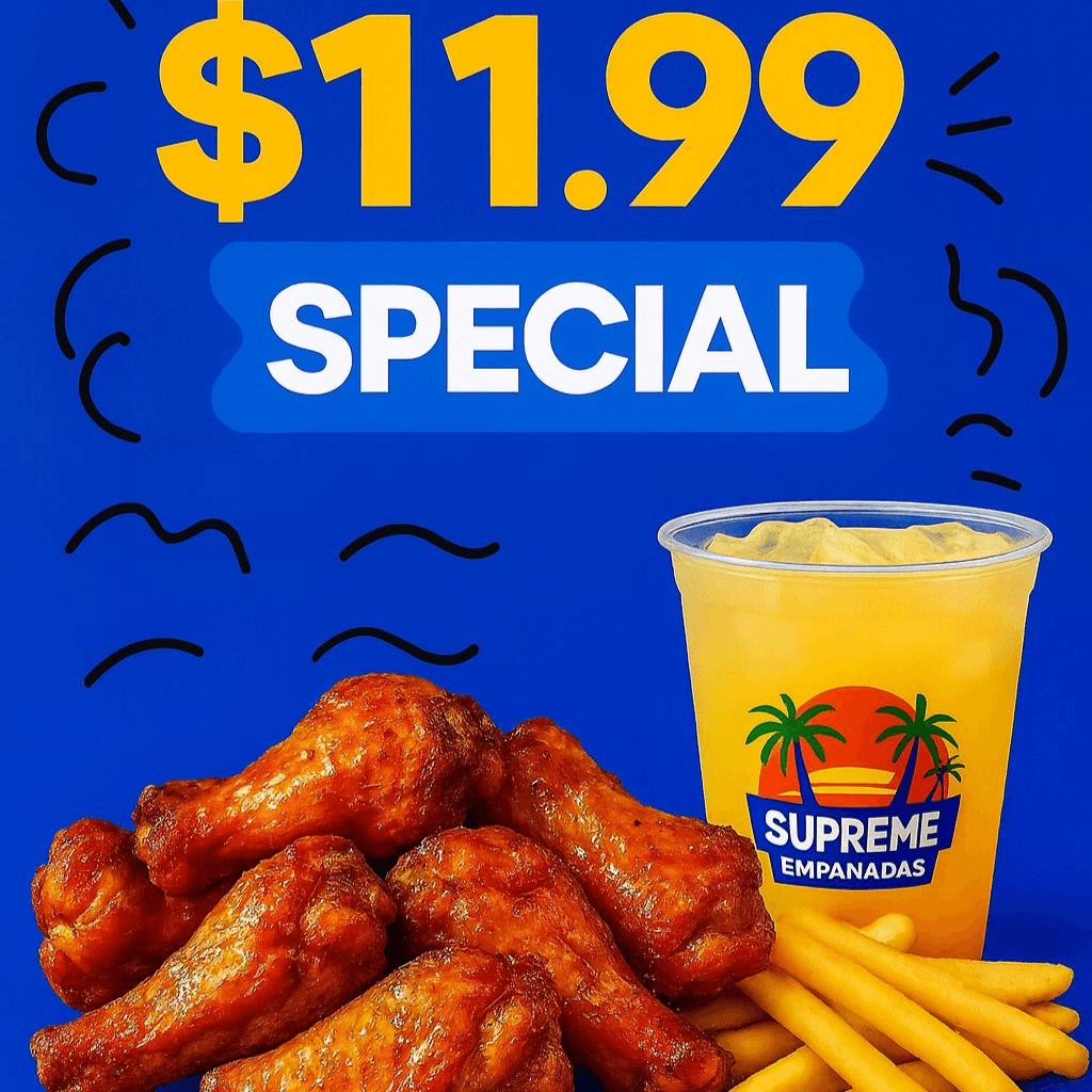 6 Wings with Fries and a Lemonade.