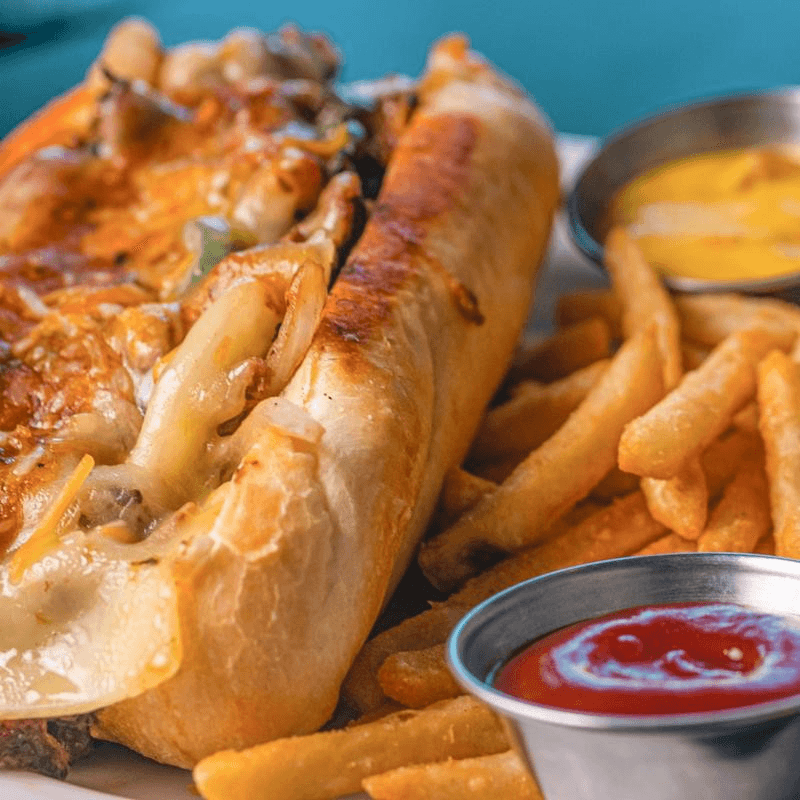Green Chili Philly Cheesesteak Sandwich.