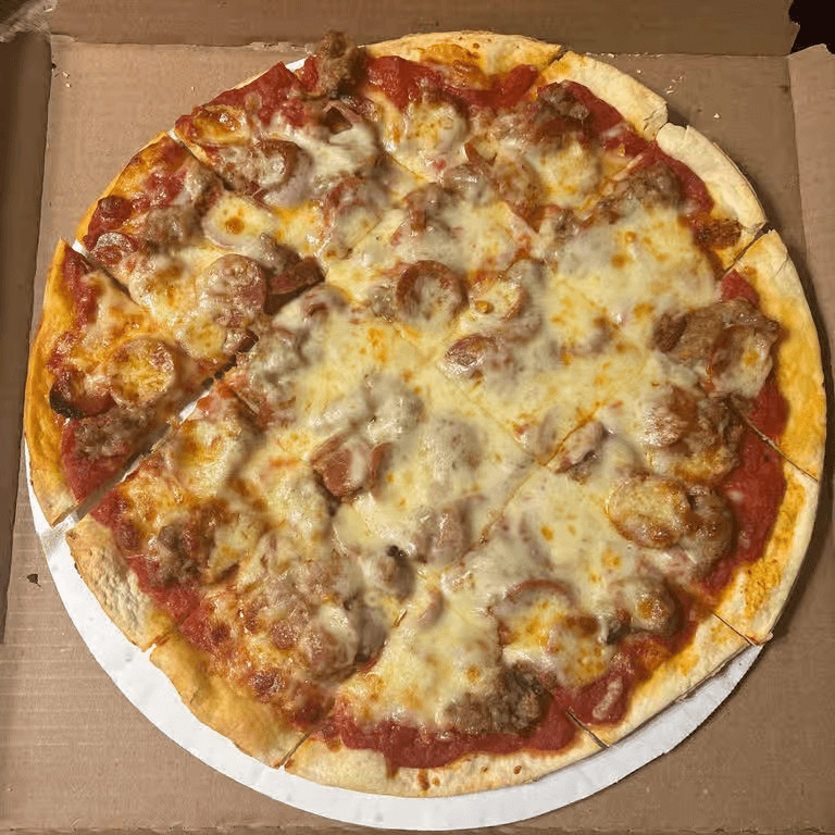 One ingredient thin crust pizza.