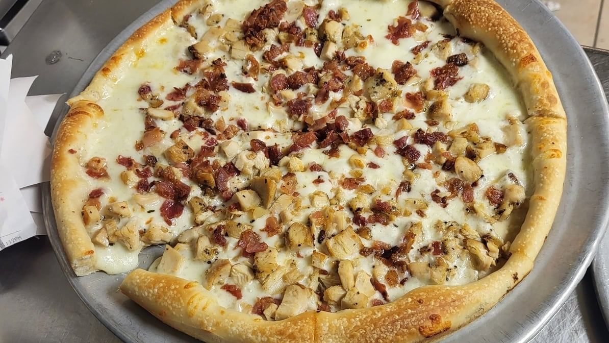 Bacon Chicken Ranch Pizza.