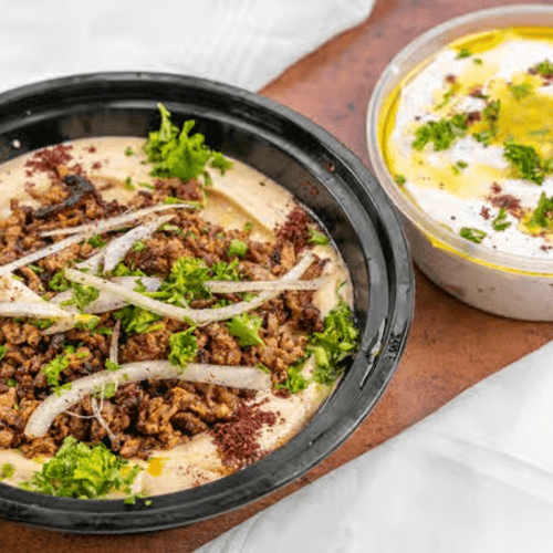 Lamb & Beef or Chicken, Hummus with Pita.
