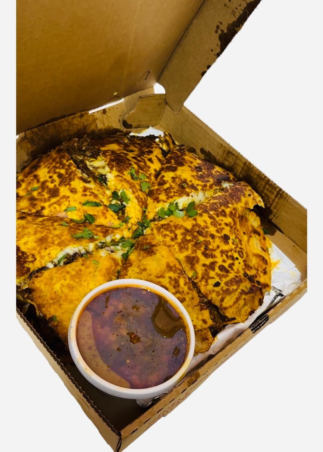 Al Pastor (Spicy Pork) Birria Pizza with Consommé (Dipping Sauce)!.