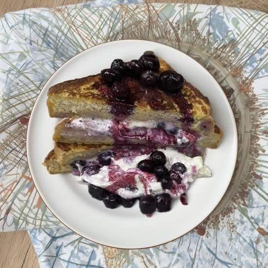 French Toast My Berry Stuffed with Cream Cheese & Blueberries.