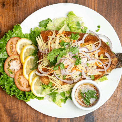Crispy Rainbow Trout with Lemon Grass Salad.