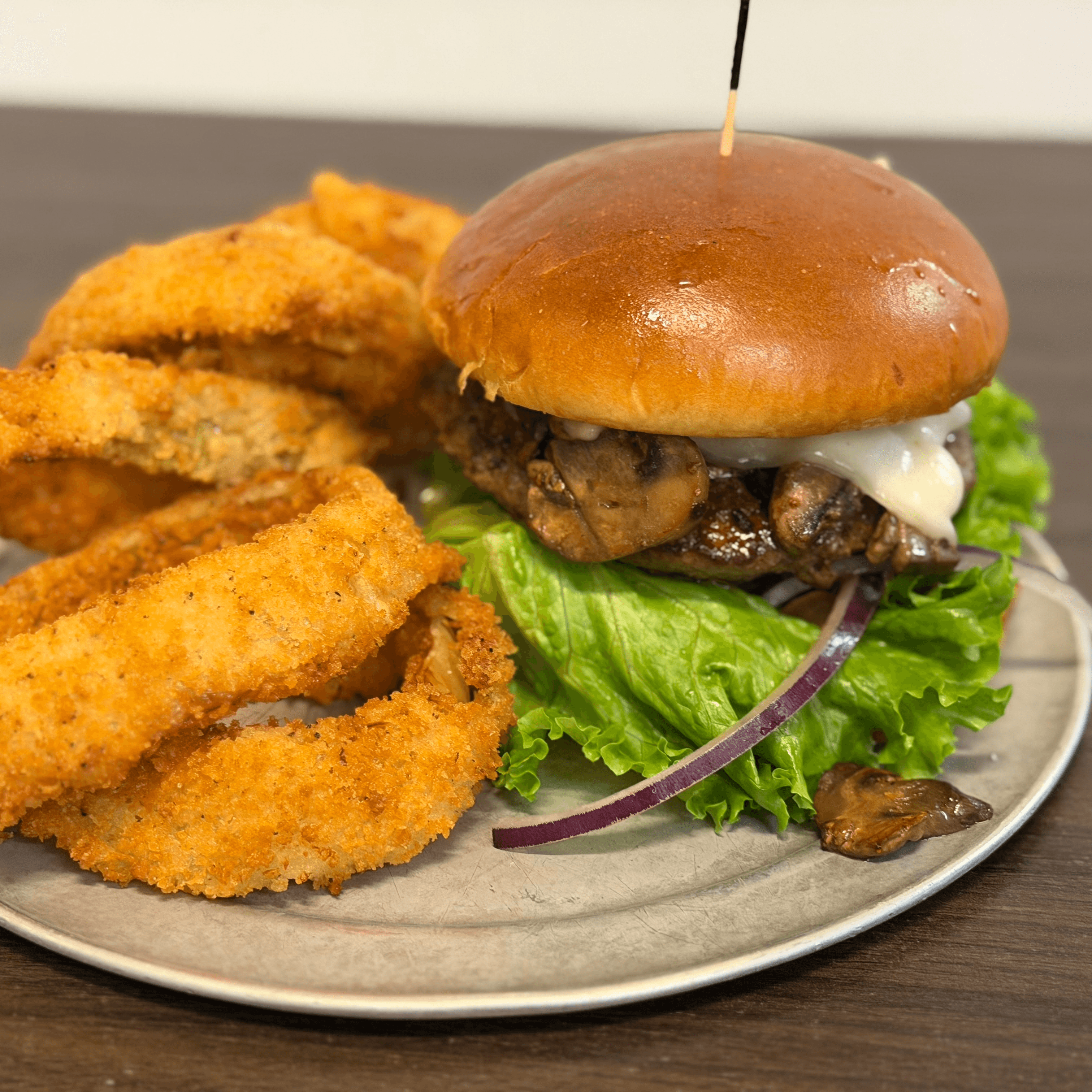 Mushroom Swiss Burger.