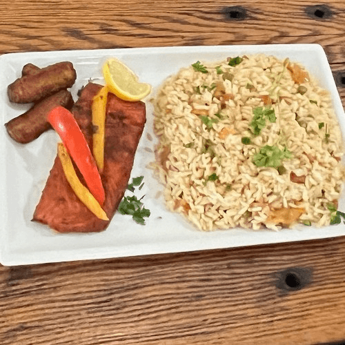 Fried Rice With Baked Salmon.