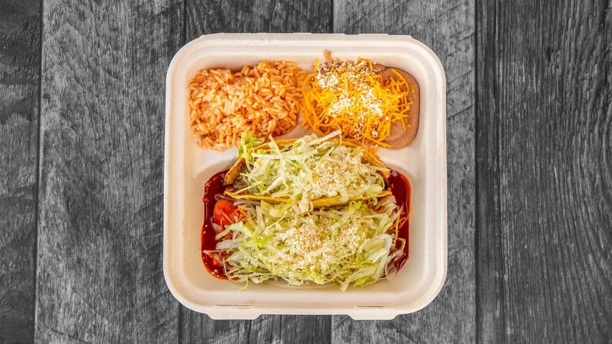 COMBO 1. BEEF TACO, CHEESE ENCHILADA.