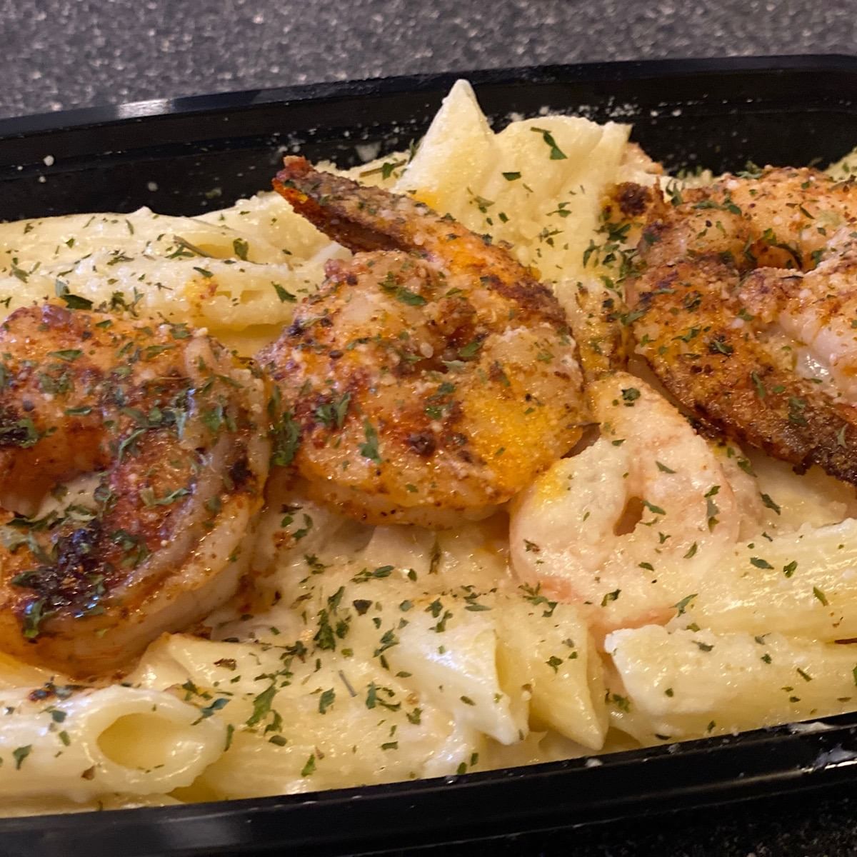 Blacken Shrimp Alfredo Pasta.