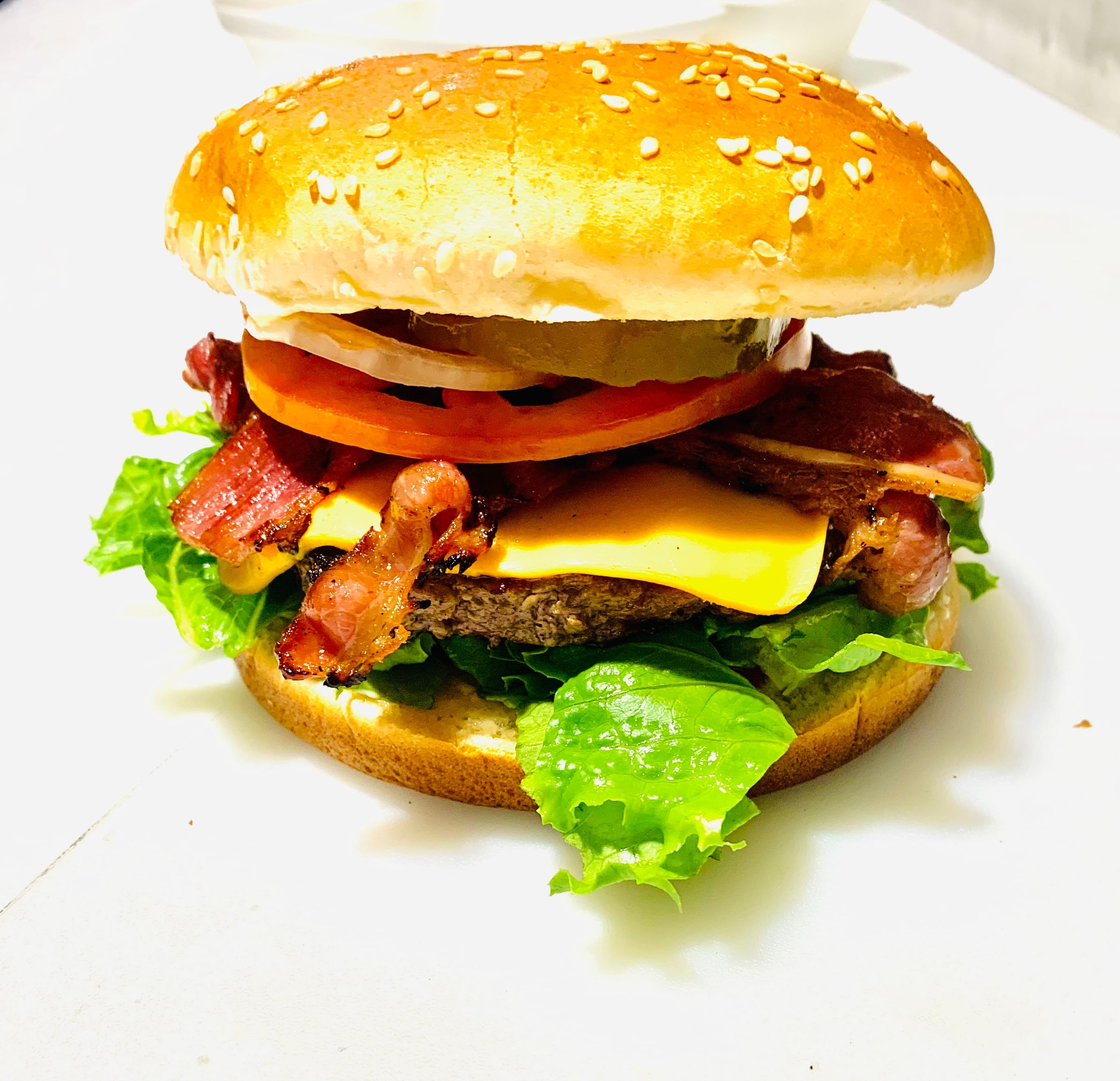 Halal Beef Bacon Cheese Burger Only.