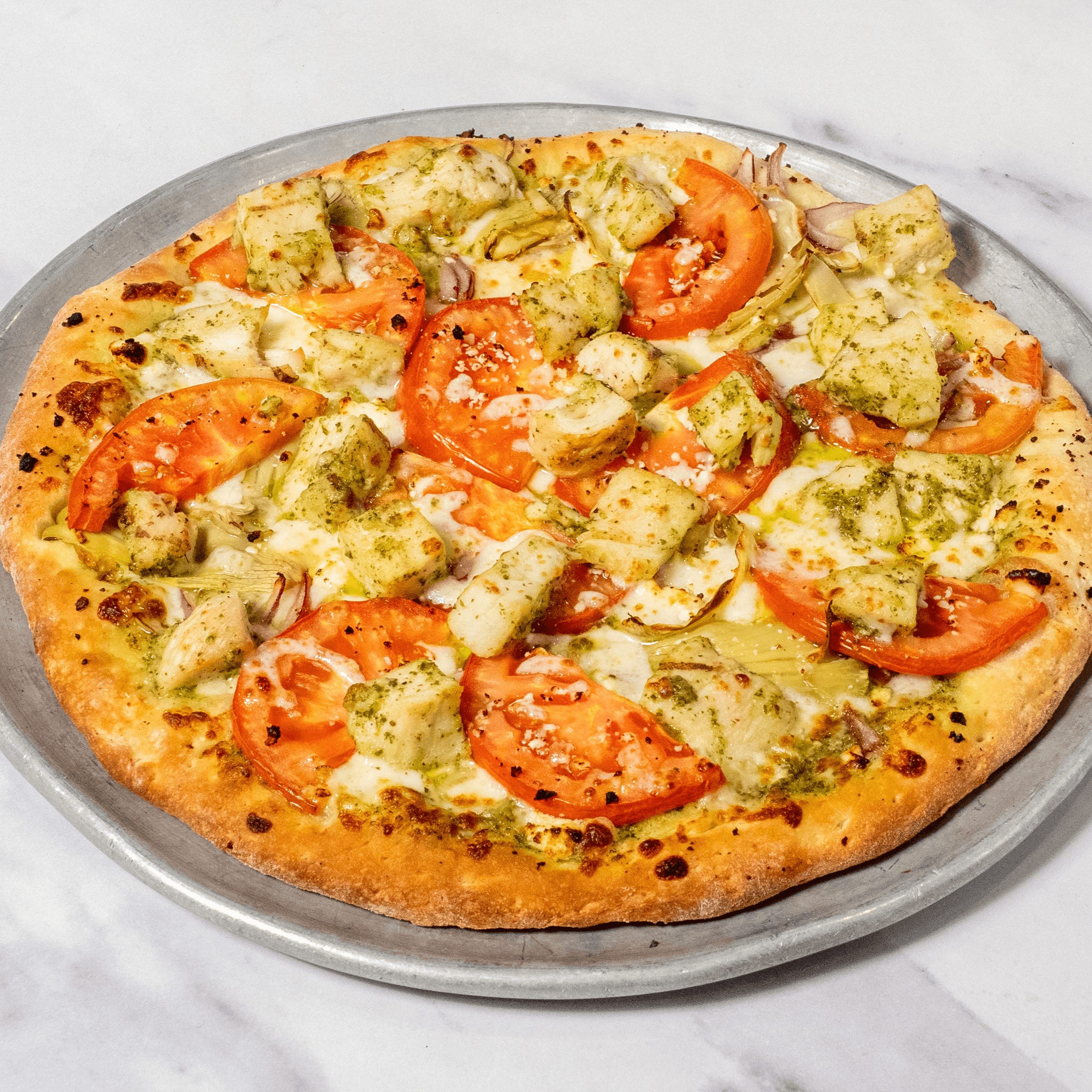 Pesto chicken pizza.
