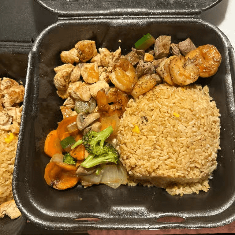Steak, Shrimp & Chicken Hibachi.
