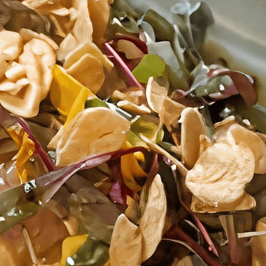 Seared Tuna Carpaccio with Garlic Chips.