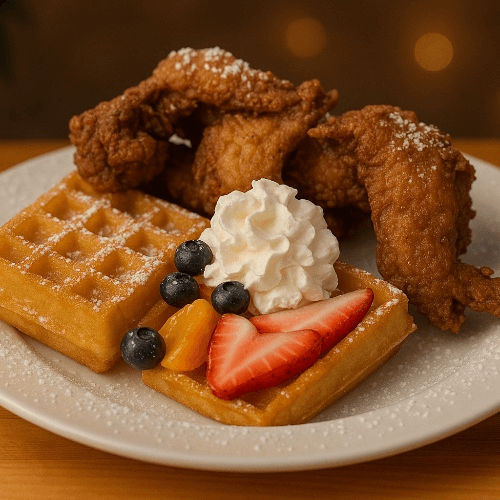 Belgian Waffles and Buttermilk Fried Chicken.