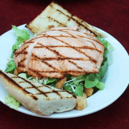 Cajun Salmon Caesar Salad.